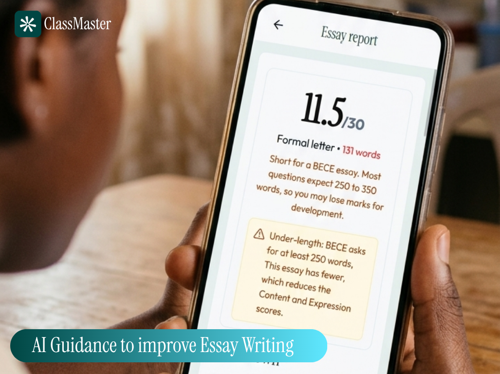 AI Essay Marker screenshot: the criteria-by-criteria score breakdown for a graded essay
